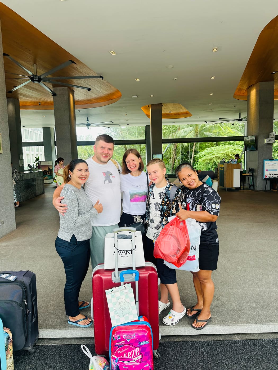 Guests with our team in a Khao Lak hotel lobby