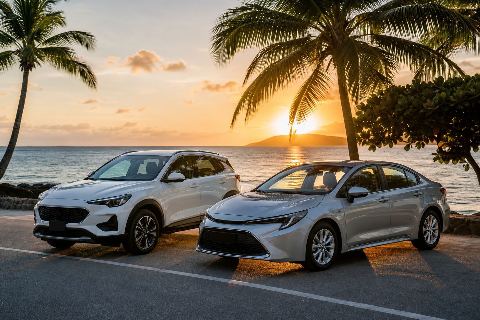 Car rental vehicles by the beach in Khao Lak